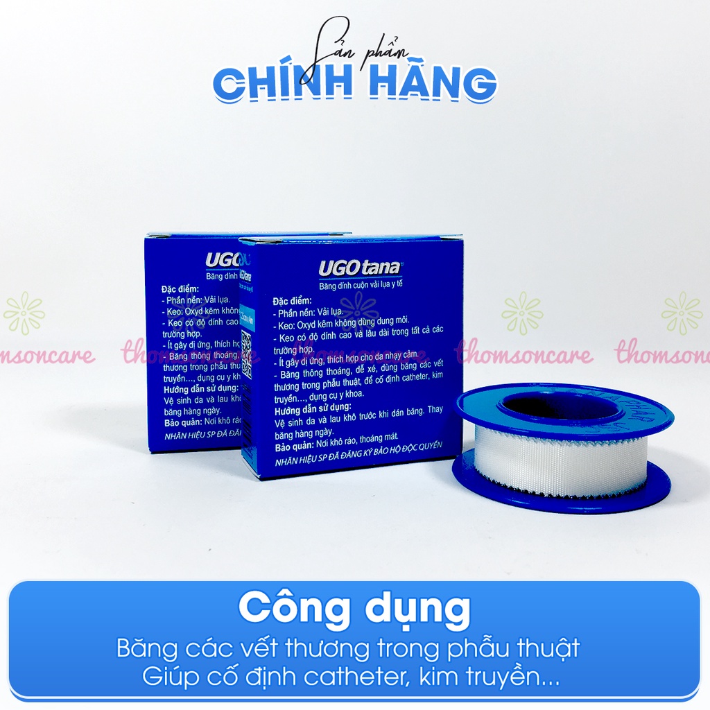 Băng keo lụa y tế UGOTANA kích thước 1,25cm x 4m - độ dính cao, mềm, sơ cứu băng vải dính vết thương