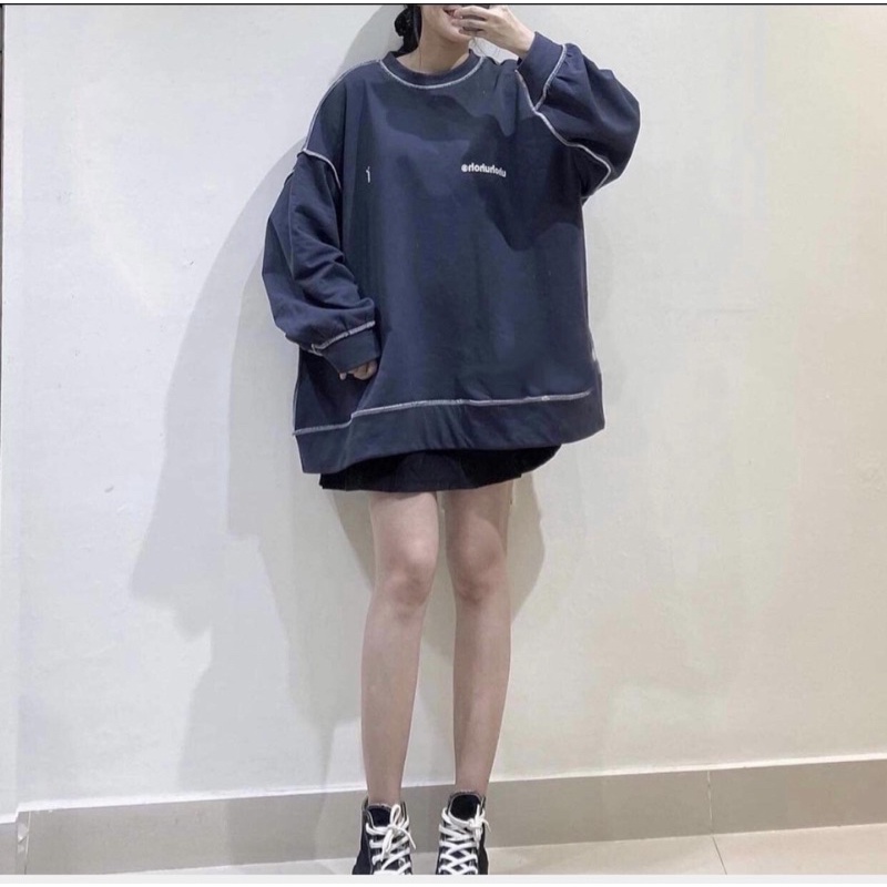 Áo Nỉ UHOH Kẻ Viền  Nữ [FREESHIP]🌸 Hoodie thun form rộng tay bồng in hình màu XANH cá tính Ulzzang 🌸 | BigBuy360 - bigbuy360.vn