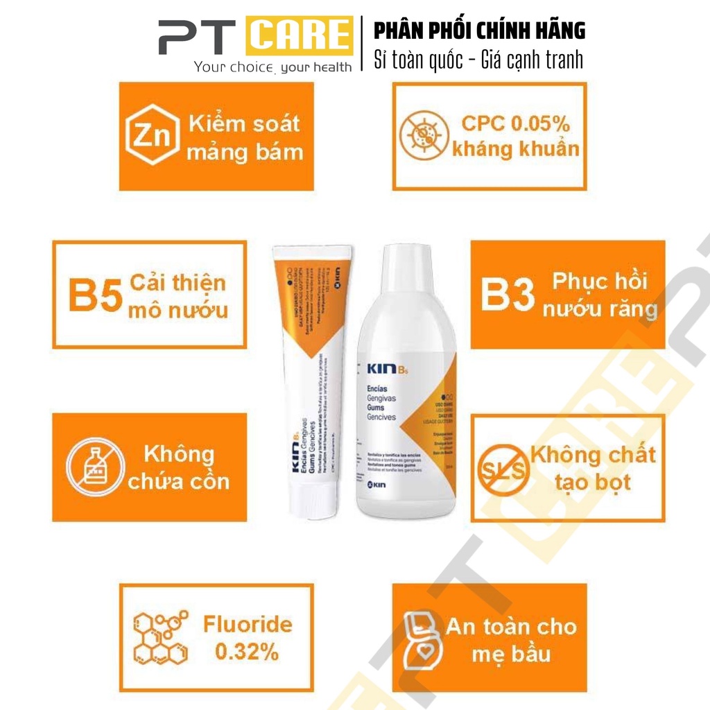 PT CARE | Nước súc miệng Kin B5 500ml Làm Sạch Mảng Bám, Phục Hồi Nướu Răng Dùng Hàng Ngày, Thơm Miệng