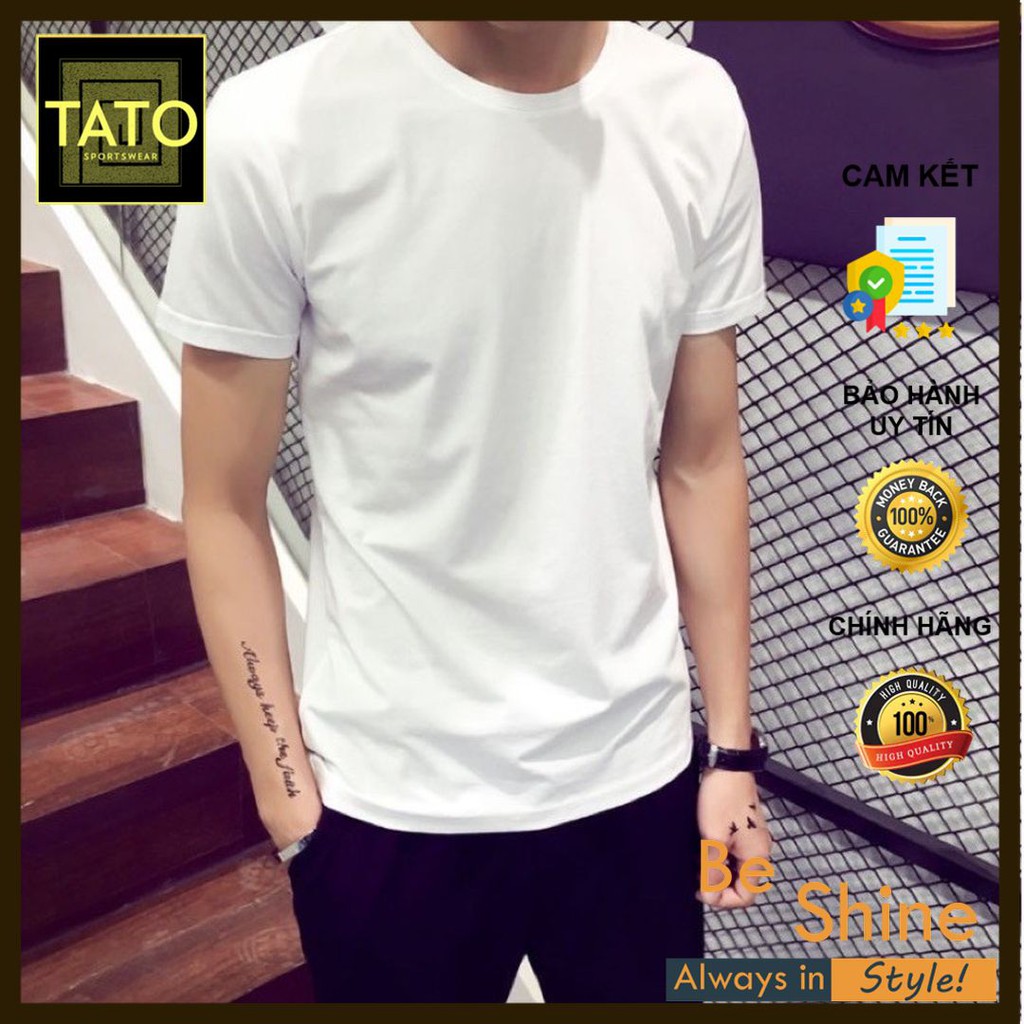 Áo Thun Trơn TATO Unisex Form Rộng 2 Màu Đen Trắng Vải Cotton dày đẹp | BigBuy360 - bigbuy360.vn