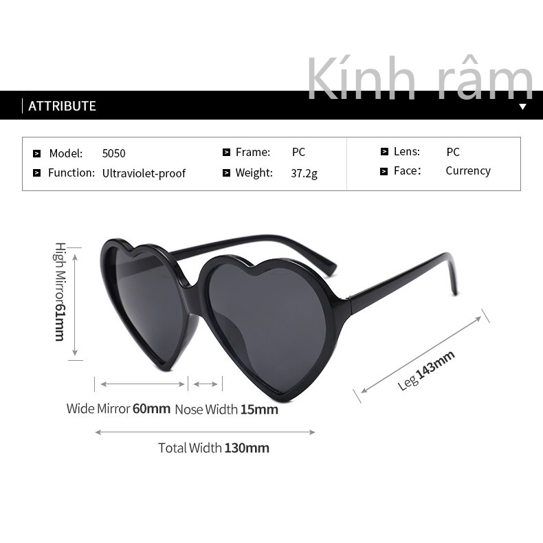 Kính mát hình trái tim bản to độc đáo cho nữ