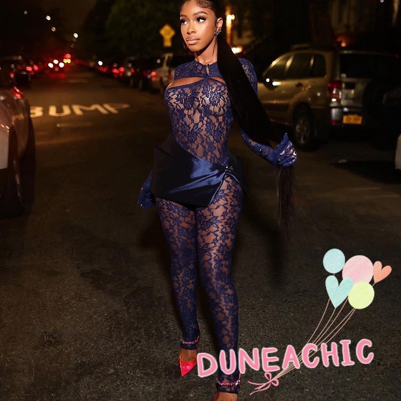 Áo liền quần DUNEA dài tay phối ren xinh xắn dành cho nữ