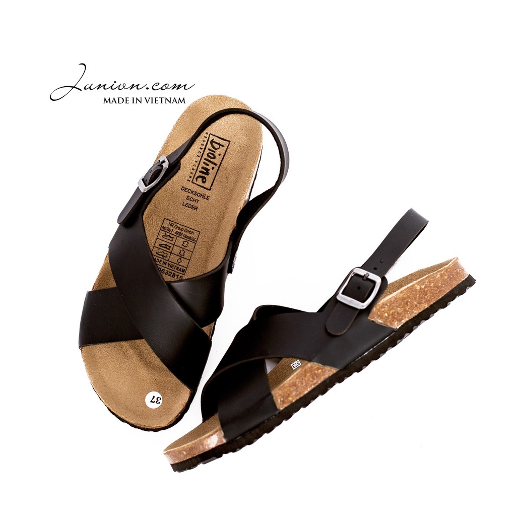 PU11- Dép sandal đế trấu BIRKEN quai hậu chéo Unisex da PU, xăng đan học sinh đi học chính hãng BIOLINE