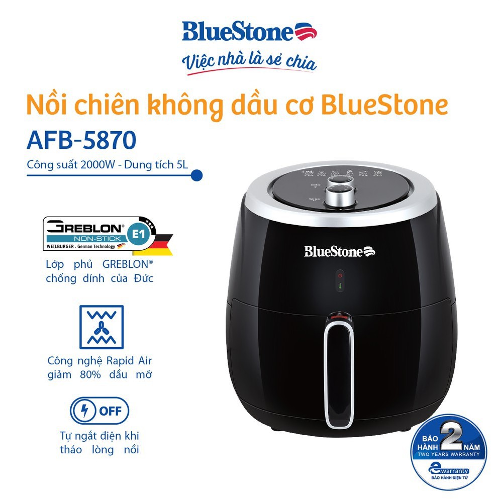 [FREESHIP] Nồi chiên không dầu cơ 5L BlueStone AFB-5870, hàng chính hãng, bảo hành toàn quốc.