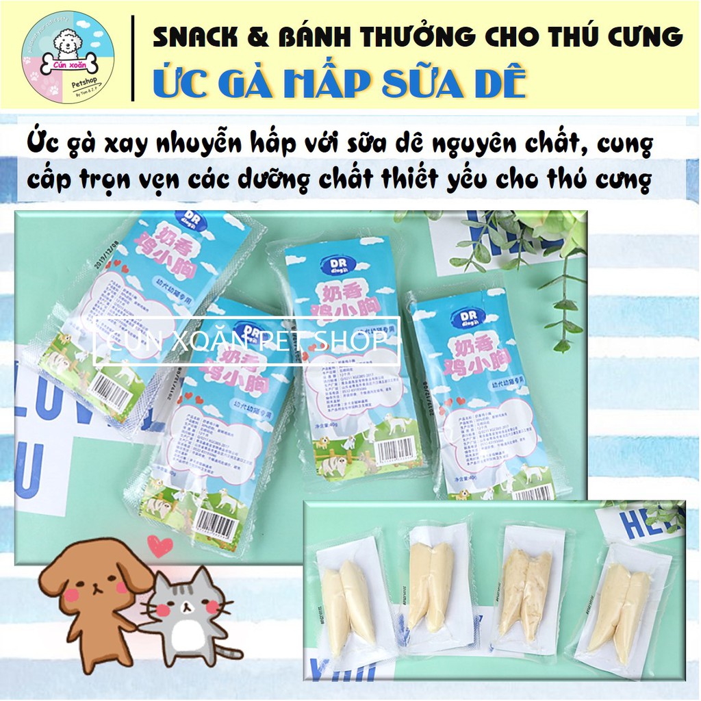 [Mã PET50K giảm Giảm 10% - Tối đa 50K đơn từ 250K] Ức gà hấp sữa dê (Túi 40gr) bánh thưởng cho chó mèo