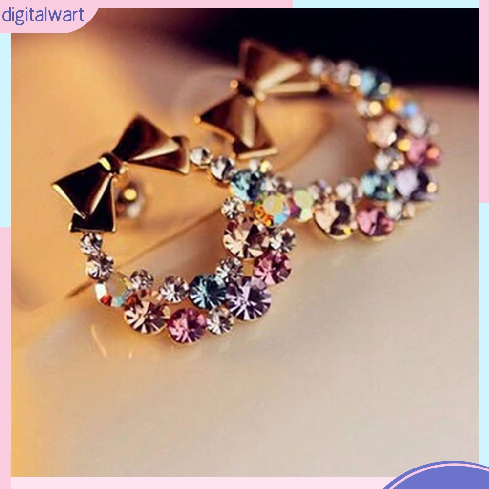 Bông Tai Hình Nơ Đính Đá Nhiều Màu Sắc