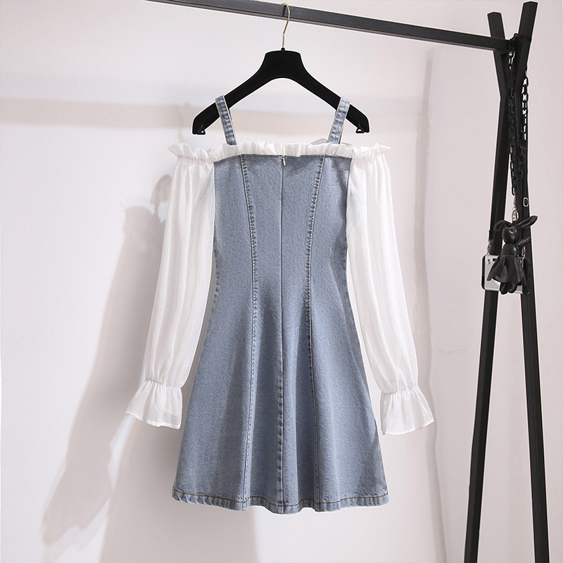 🌸Hàng Order🌸 Váy Jean Bigsize Trễ Vai Đính Ngọc Dọc Áo Nữ Tính Sexy 🌸Hàng Quảng Châu | BigBuy360 - bigbuy360.vn