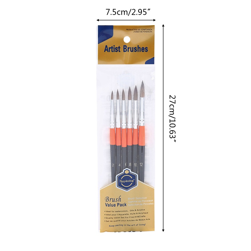 Set 6 Cọ Vẽ Màu Nước Đầu Tròn Bằng Lông Ngựa Bằng Acrylic Bền Cho Học Sinh