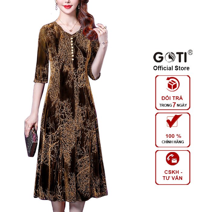 Đầm Trung Niên Dáng Xoè Giấu Bụng Cho Mẹ Thun Kim Tuyến Cao Cấp Co Giãn Tốt Đính Hạt Châu U50 U60 Goti 3335