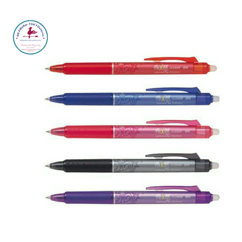 Bút bi tẩy xóa được Frixion Ball Clicker màu đỏ, Bút văn phòng Pilot ngòi 0.5mm viết êm không tạo bụi thông minh