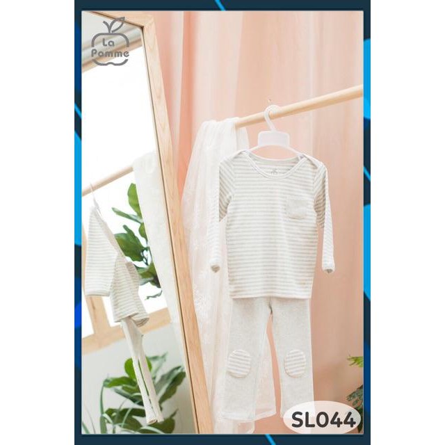 [Sale 149k] SL044 - Bộ quần áo trẻ em dài tay kẻ đáp gối chất liệu cotton La pomme hai màu xanh, hồng - size từ 0-4 tuổi