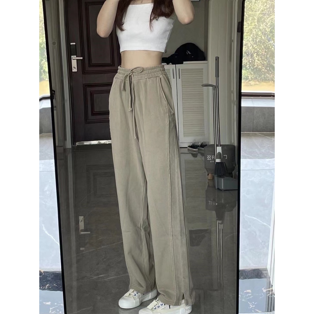 SUXI Quần Thể Thao Ống Rộng Màu Sắc Đơn Giản Cho Nữ