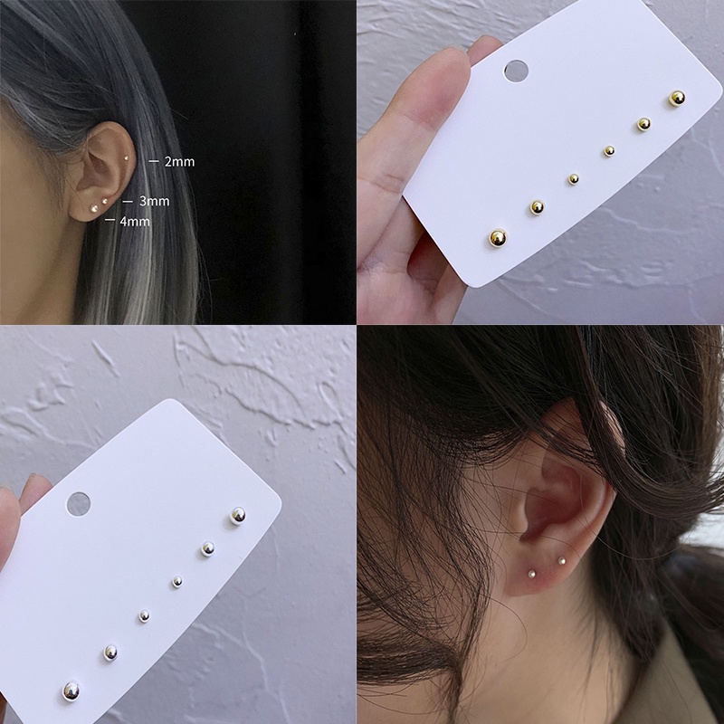 Set 3 Đôi Khuyên Tai Bằng Bạc 925 Hình Hạt Đậu Mini Phong Cách Đơn Giản