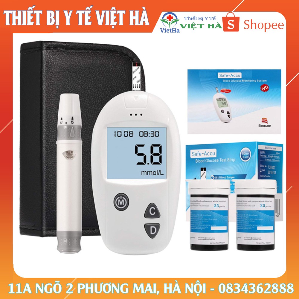 Máy Đo Đường Huyết Sinocare Safe Accu 50 Que Và 50 Kim