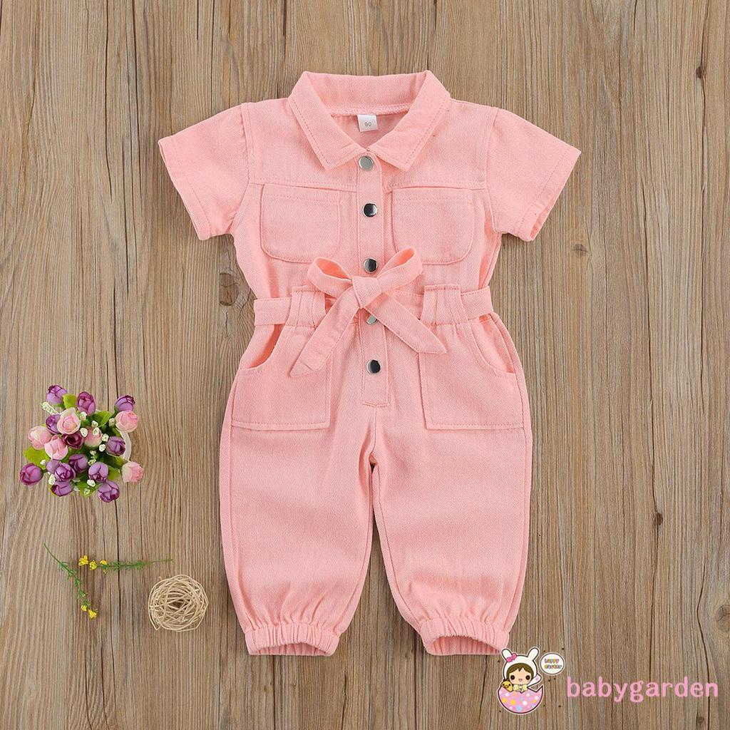 Áo liền quần ngắn tay cổ trụ có túi dễ thương cho bé