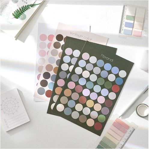 Set 48 Round sticker, phụ kiện dán postcard, dán ảnh DIY - Văn Phòng Phẩm Sáng Tạo