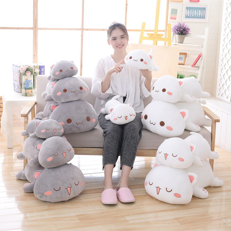 Búp Bê Đồ Chơi Hình Chú Mèo Đang Nằm Màu Trắng Và Đen Kích Thước 30CM-65CM