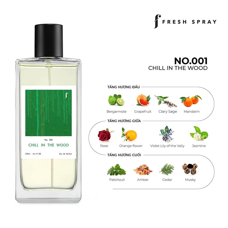 Nước Hoa Unisex F Fresh Spray Chill In The Wood, Dance In The Rain, Kiss In The Club Lưu Hương đến 24 Tiếng chai 100ml