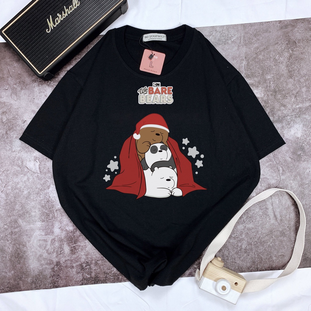 Áo Thun Tay Ngắn Unisex Đủ Size M L XL - NOEL 3 CON GẤU ẤM ÁP