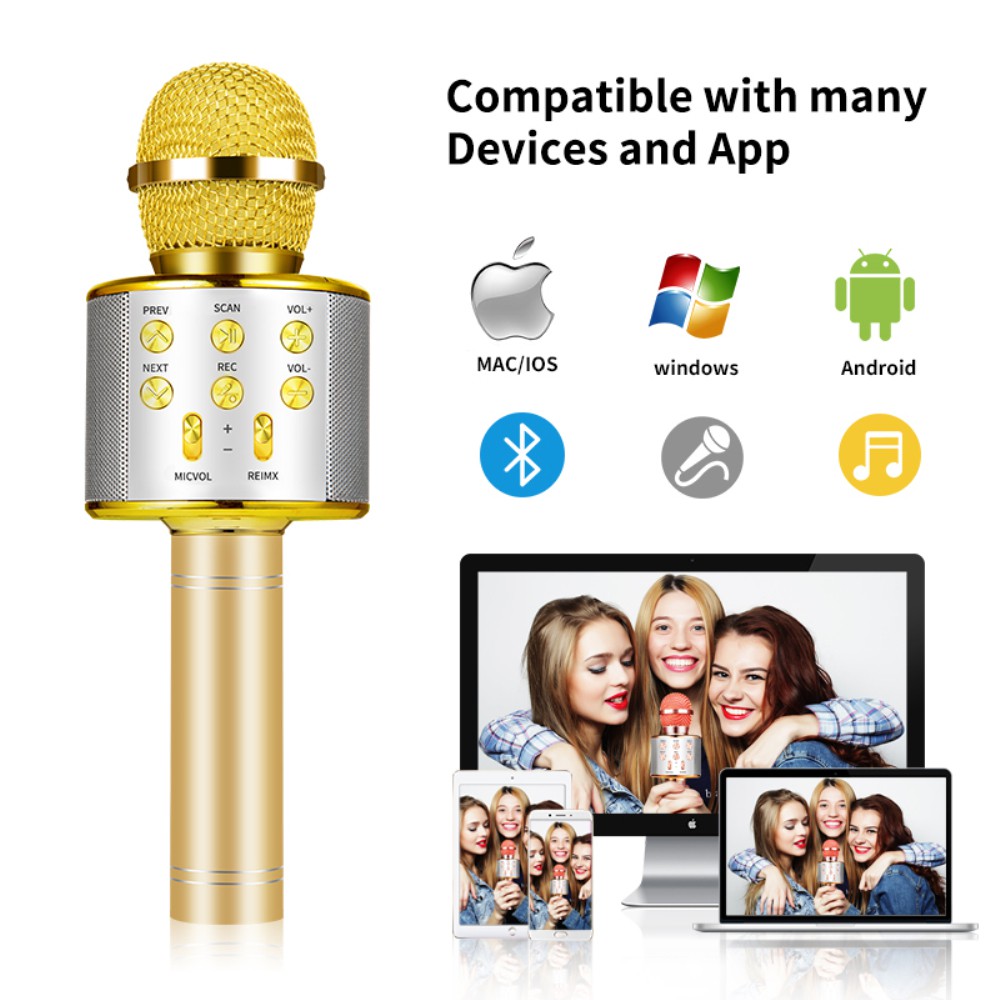 Micro cầm tay Bluetooth Karaoke Loa chất lượng cao Mic hát Hệ thống TV thông minh iOS Android WS-898