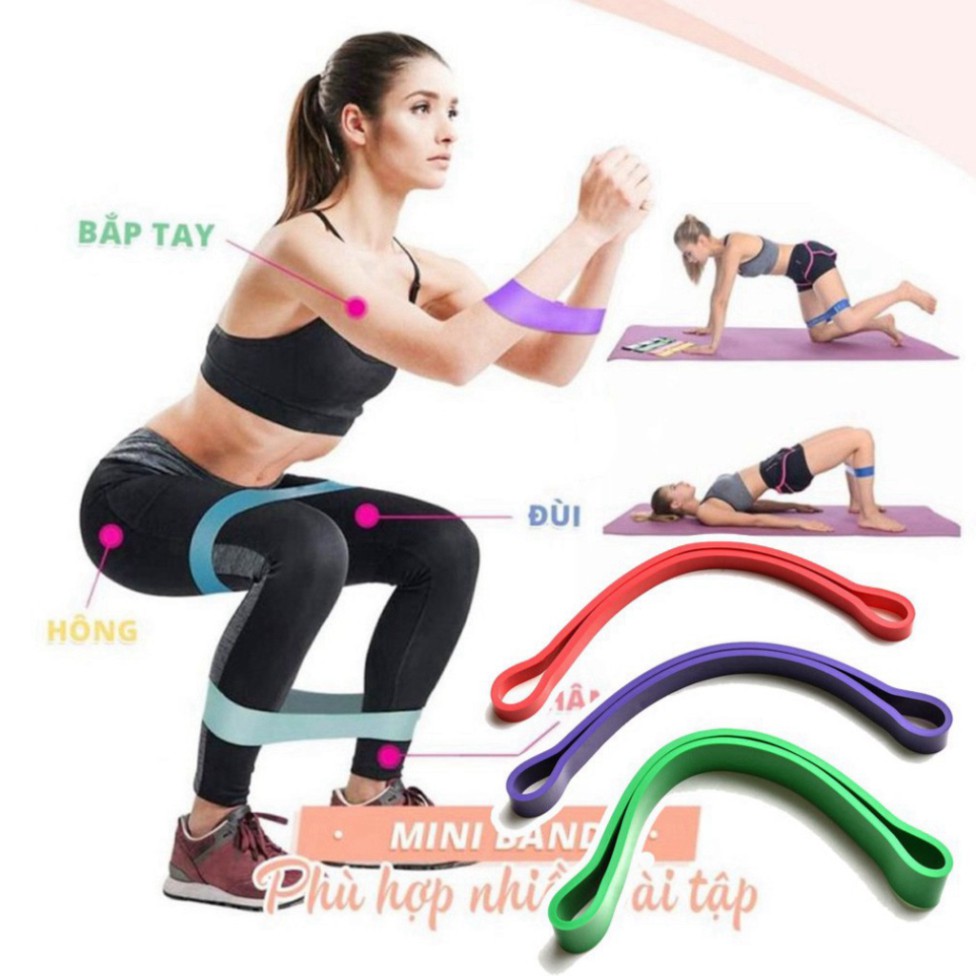 Dây kháng lực tập mông chân miniband 360, Dây thun đàn hồi tập gym co giãn mini band đa năng