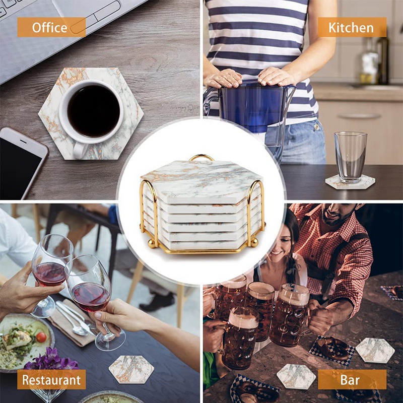 Đế Lót Ly Bằng Gỗ Thấm Hút Tốt Kèm Giá Đỡ Kim Loại Tiện Dụng Trang Trí Phòng Khách / Quán Bar