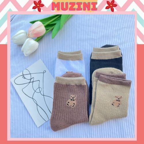 Tất gấu Muzini vớ cổ cao in hình hoạt hình nhiều màu dễ thương TN205
