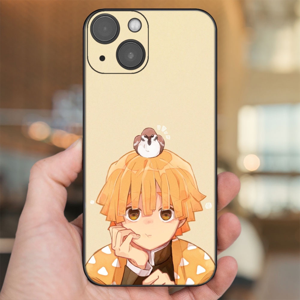 Ốp lưng iPhone 14 dẻo đen cạnh vuông in hình Zenitsu Kimetsu no Yaiba