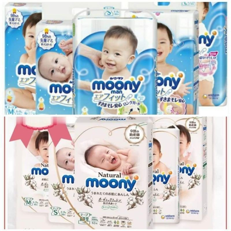 BỈM MOONY QUẦN DÁN NATURAL CỘNG MIẾNG ĐỦ SIZE Nb90/S84/M64/M58/L54/L44/XL38/XXL26