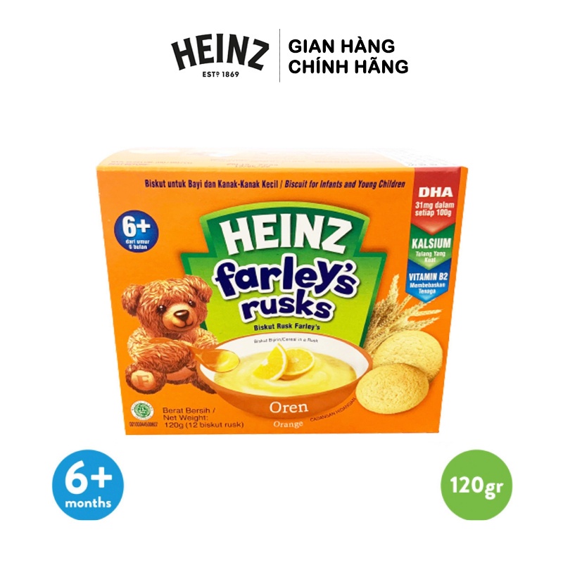 Bánh quy ăn dặm Heinz Farley's Rusks 120g cho bé ăn dặm từ 6 tháng tuổi. Date 6/2023