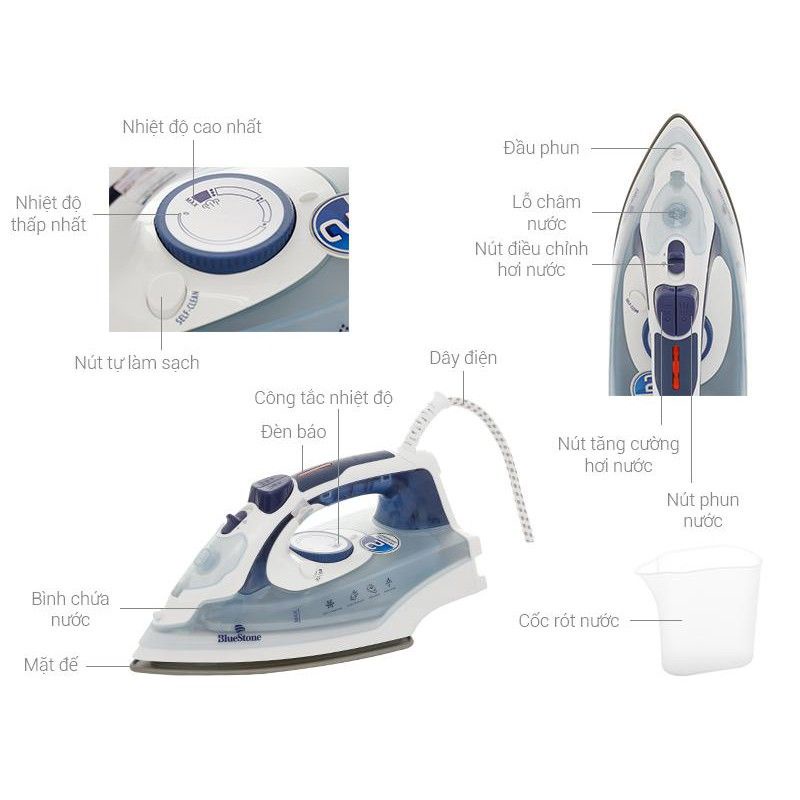 BÀN LÀ HƠI NƯỚC STEAM IRON BLUESTONE SIB - 3853 ( Công suất : 2200w )