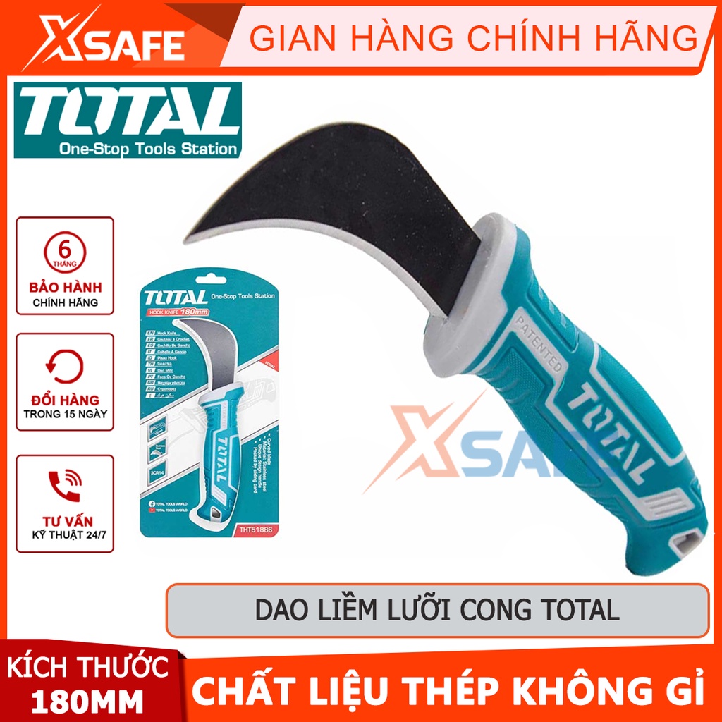 Dao lưỡi cong 180mm THT51886, kích thước 180mm, loại dao lưỡi cong sử dụng vật liệu thép không gỉ, tay cầm bọc cao su