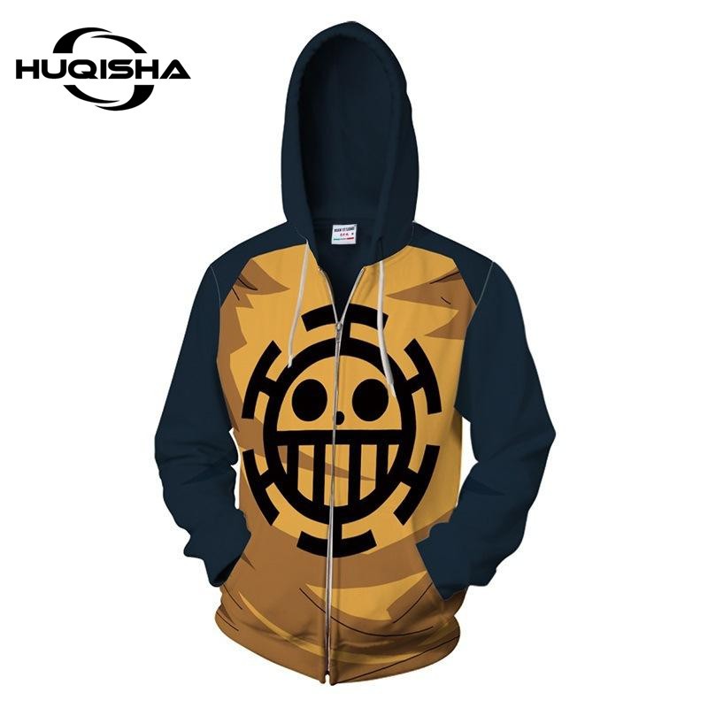 Áo hoodie HUQISHA in hình hoạt hình One Piece thời trang thường ngày cho nam