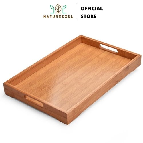 Khay tre có tay cầm và không có tay cầm đựng bình trà, chén, đồ ăn, trang trí