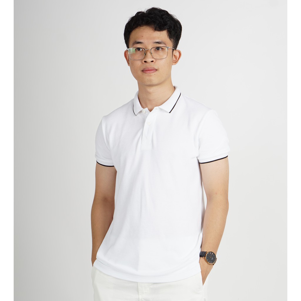 Áo thun nam có cổ Polo Cotton 240 gsm ComfortMax 1.0 Regularfit  phối viền đen dày dặn lịch sự thoáng mát - MANWAY | BigBuy360 - bigbuy360.vn