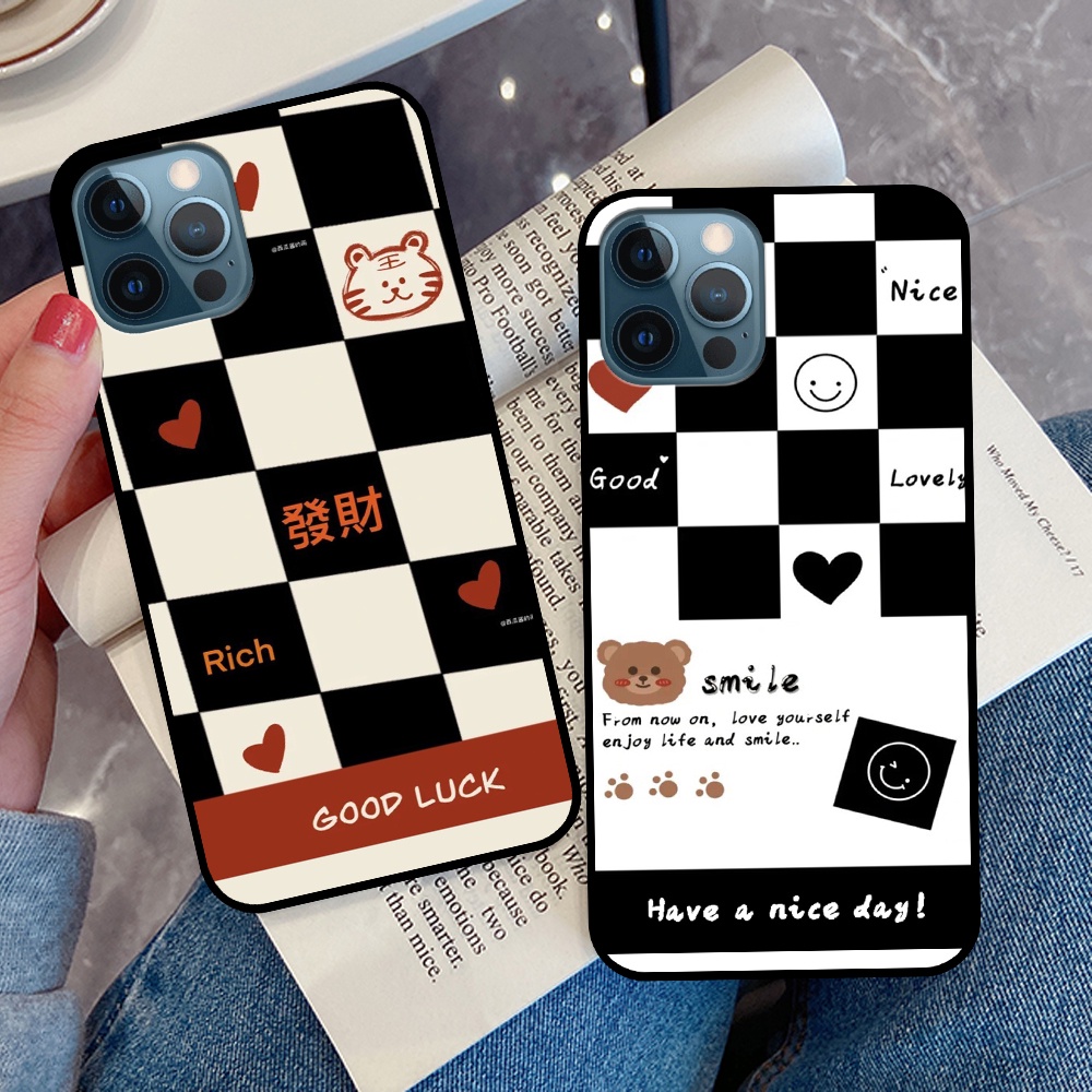 Ốp I.p.h.o.n.e 12 12 Pro 12 Pro Max 12 Mini in hình sọc caro, họa tiết đen trắng dễ thương