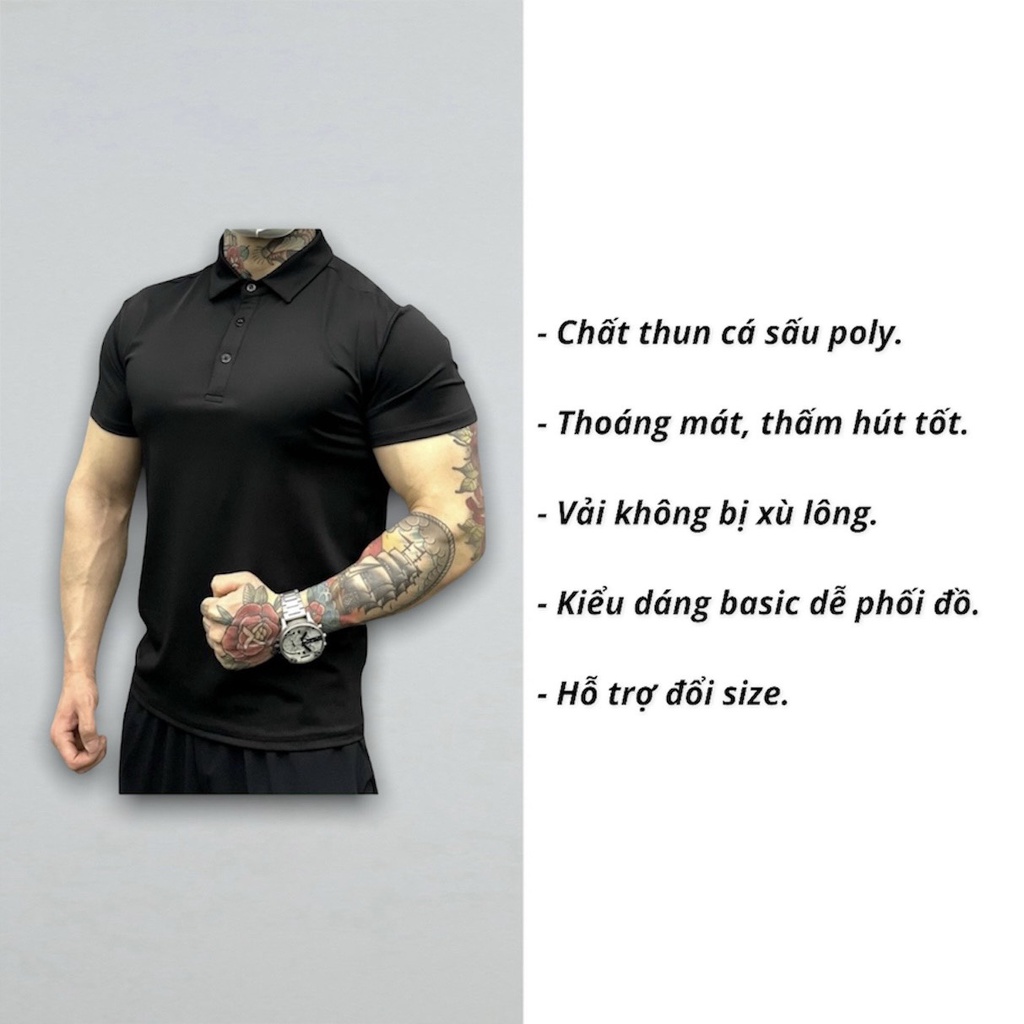 Áo thun Polo Basic tập gym nam DO GYM SHOP polo trơn da cá sấu