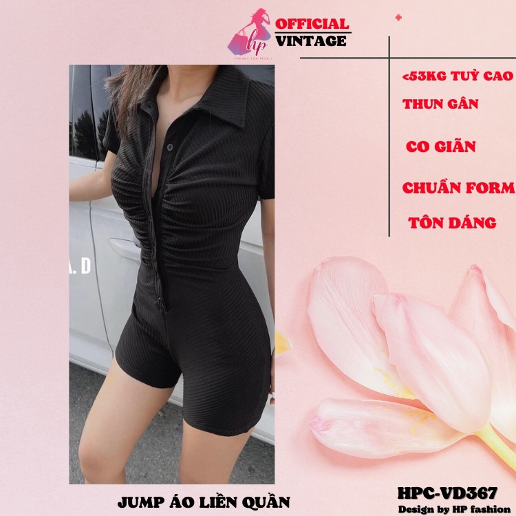 Jumpsuit cổ sơ mi đùi nữ, áo liền quần body tay ngắn sang chảnh tôn dáng hàn quốc mã VD368