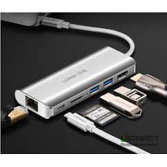 [FREESHIP 99K]_Hub USB Type C To HDMI, VGA, USB 3.0, Lan, SD, USB-C Ugreen 40873 Cao Cấp