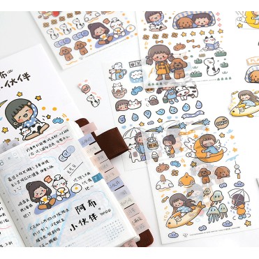 Bộ Set 4 Miếng Hình Dán Tierrado telado Abu Sticker DIY Trang Trí Cực Dễ Thương Cô Bé Cô Gái Xịn Xò Theo Chủ Đề