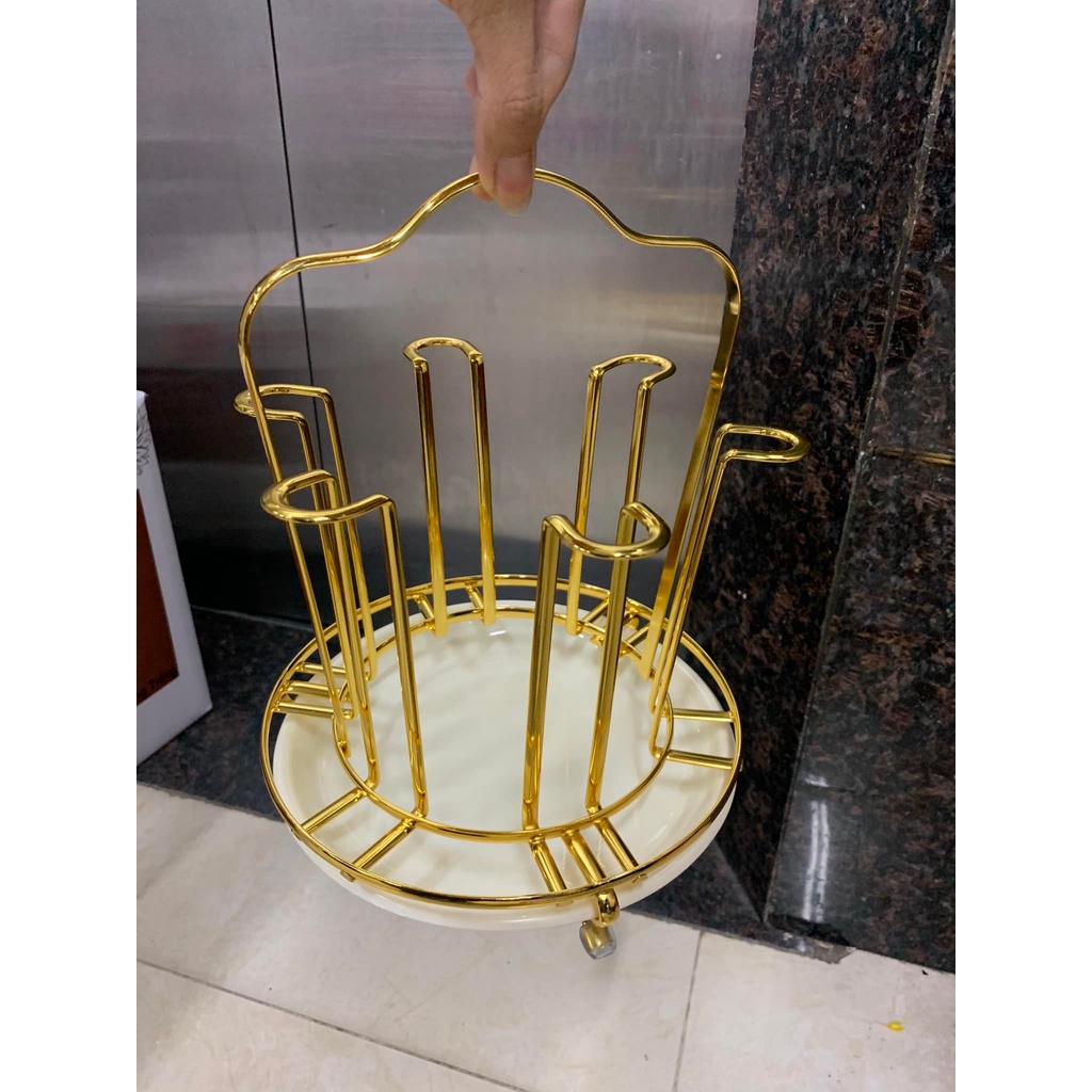 Khay Úp Cốc Hợp Kim Mạ Vàng, Khay Úp Cốc Inox Cao Cấp - Có Khay Hứng Nước