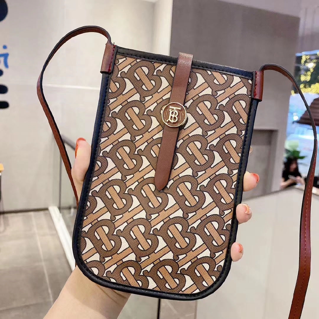 Bao Da Điện Thoại In Logo Burberry Có Ngăn Đựng Thẻ Dạng Túi Đeo Chéo Cho iPhone OPPO Xiaomi Samsung