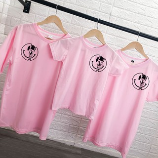Áo Thun Đồng Phục Gia Đình Màu Hồng Logo Miệng Cười Halloween DLX