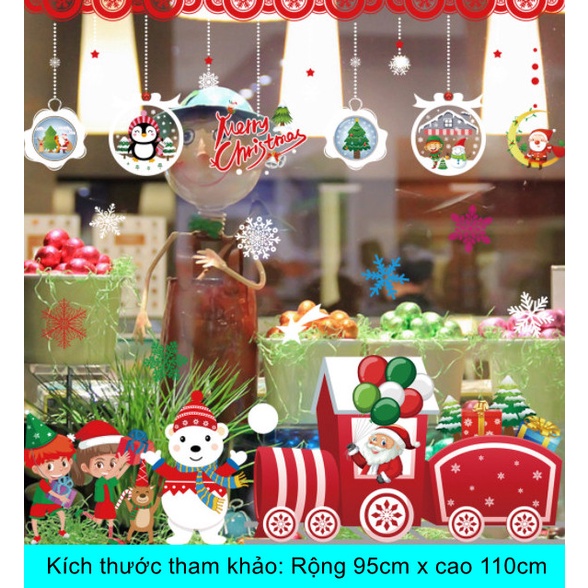 Decal dán tường Noel Hít Tĩnh Điện không Dơ Kính - Đoàn tàu đỏ phối rèm cánh cụt