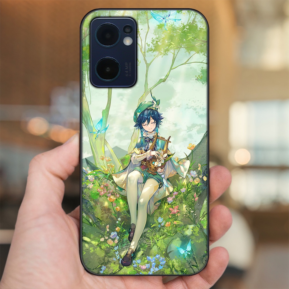 Ốp lưng Oppo Reno 7 5G viền đen in hình Venti Genshin Impact