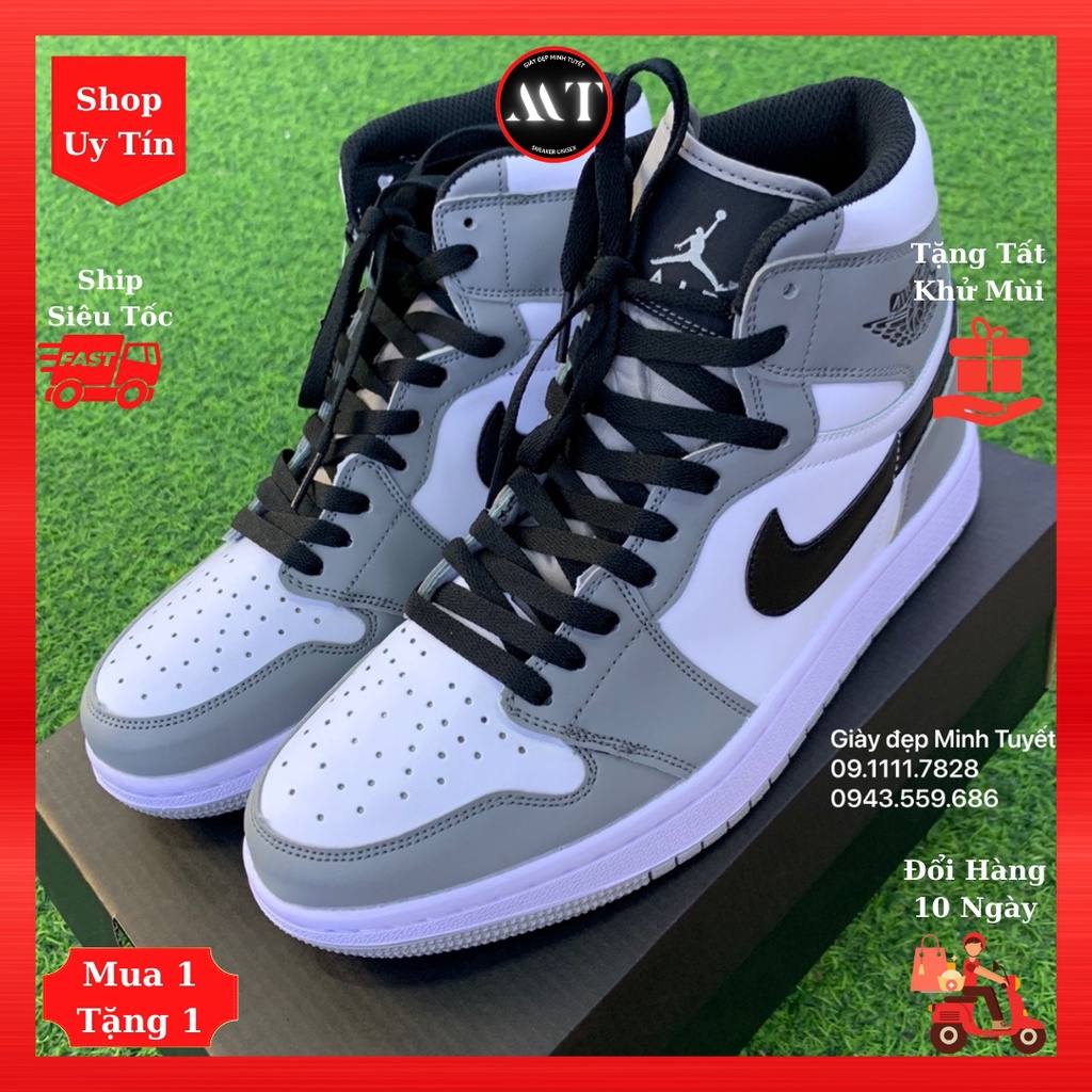 Giày Jordan1 Xám trắng cổ cao sneaker nam nữ đẹp cao cấp, giày bóng rổ thể thao thời trang hot trend, Shop uy tín Hà Nội