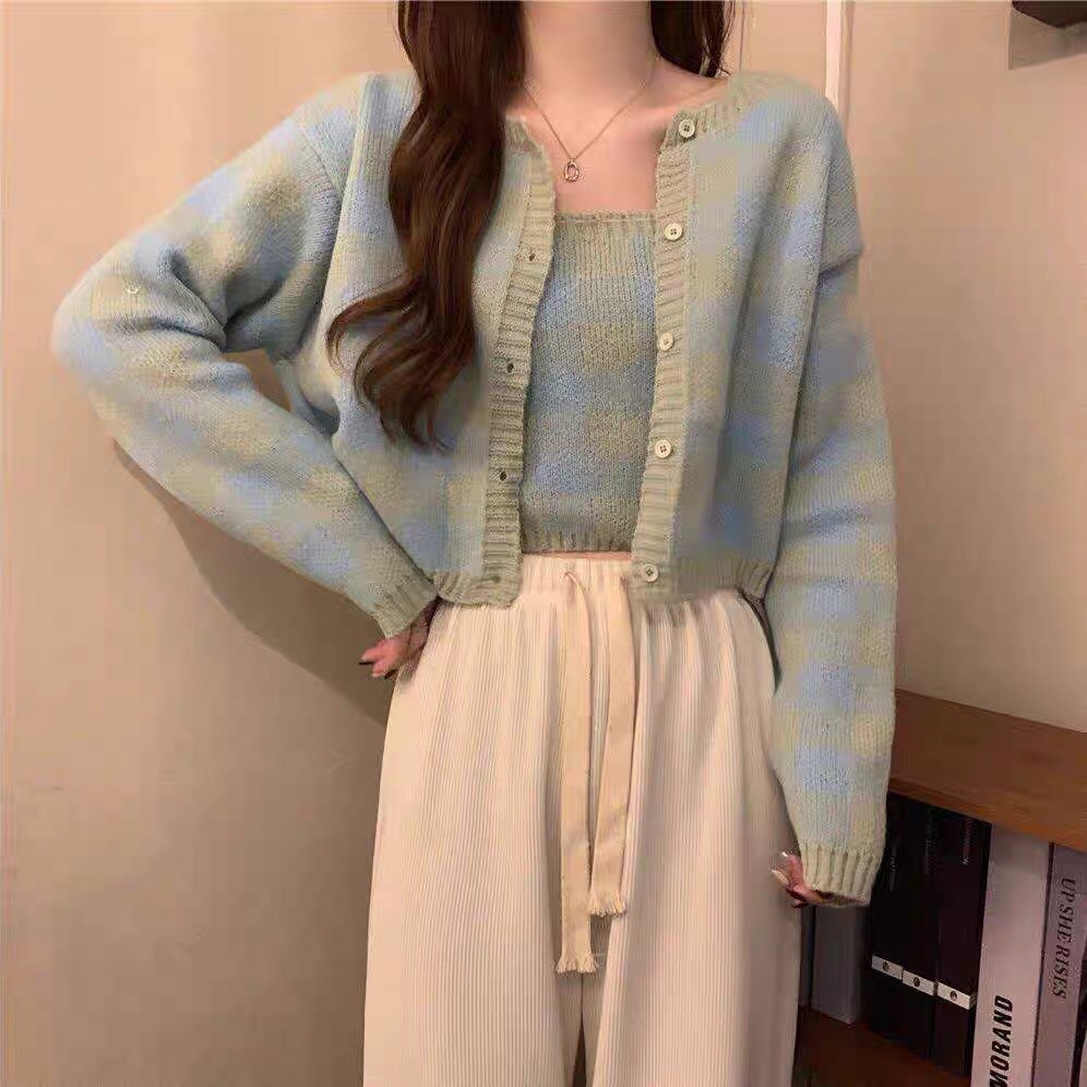 Set 2 chi tiết kẻ caro ô vuông nhiều màu- Miss girl