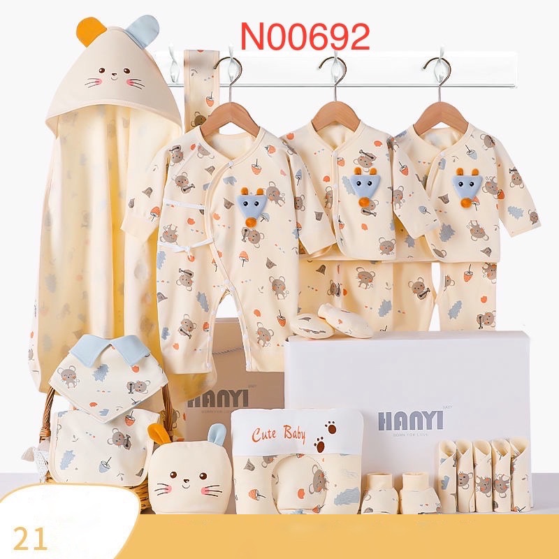 Set đồ sơ sinh quà tặng cho bé 21 món KIDPLANET 100% cotton họa tiết chuột xinh từ 0-6 tháng tuổi có hộp sang chảnh