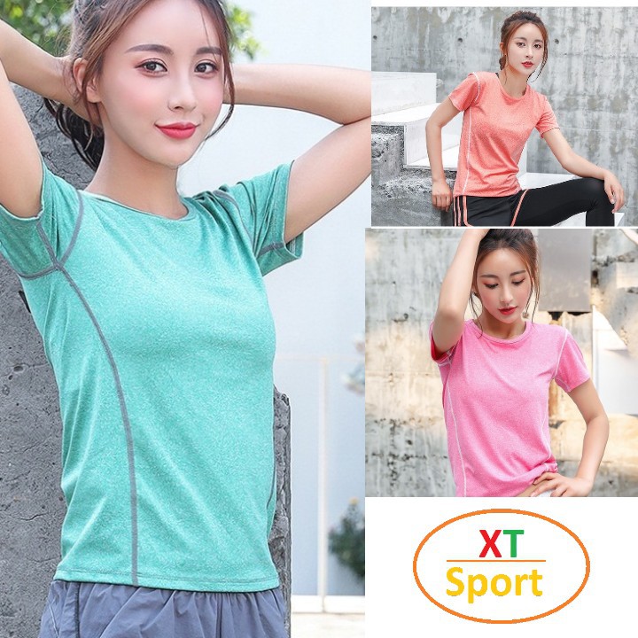 Áo thun thể thao nữ - Áo tập gym yoga aerobic dáng trơn AGM32