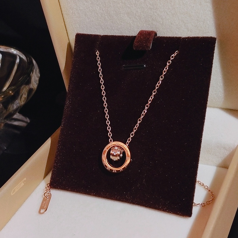 [Jiudolan] Dây Chuyền Vàng Hồng 18k Mặt Nhẫn La Mã Không Phai Màu